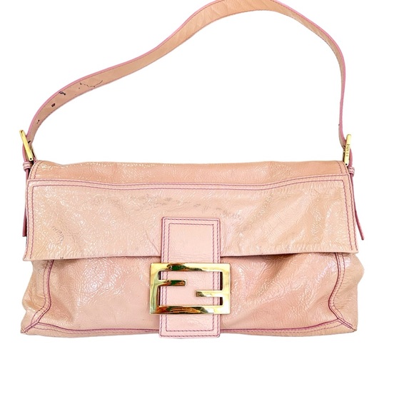 Fendi Handbags - Fendi vintage Y2K Baguette patent leather shoulder bag authenticated peach pink‎